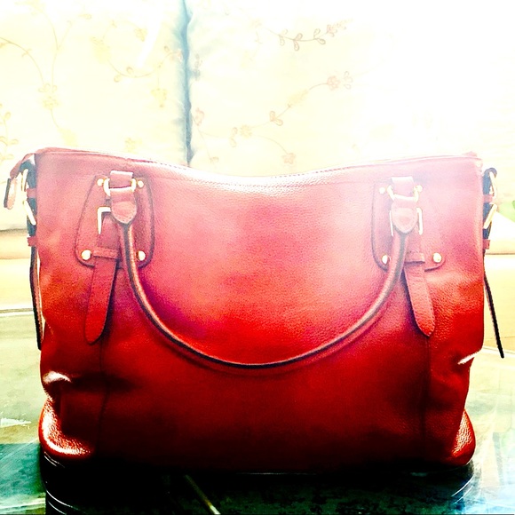 ✨Vincenzo Leather✨ Red Embossed Italian Leather Satchel w/Dusk Bag - Picture 5 of 12